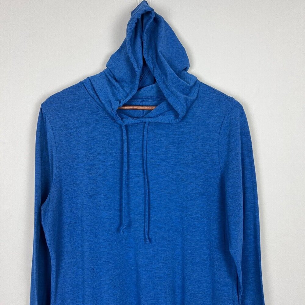 Duluth Trading Co Dry & Mighty Long Sleeve Hoodie Tunic Womens M Blue Wool Blend - Picture 3 of 11